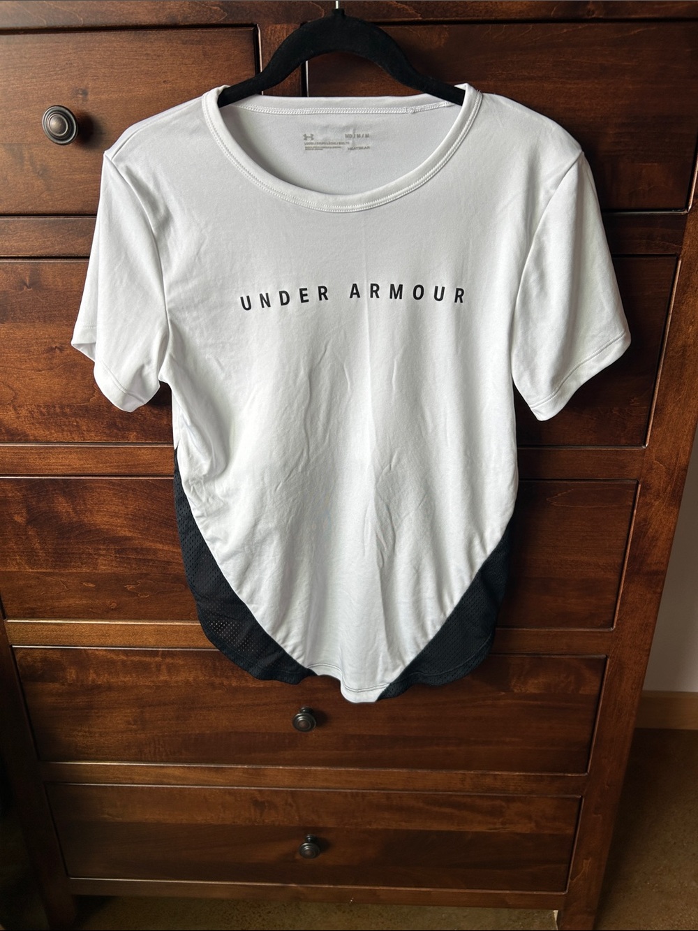 Under Armour White Short Sleeve Tee with Black Mesh Curved Hem